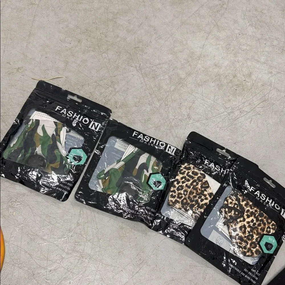 Camouflage and Leopard Print Face Masks SET OF 4 Masks - UNOPENED